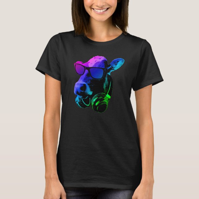 Camiseta Vaca Con Gafas De Sol Y Auriculares (Anverso)