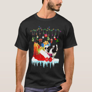 Camiseta Vaca con sombrero de Santa Luces de hadas de Navid