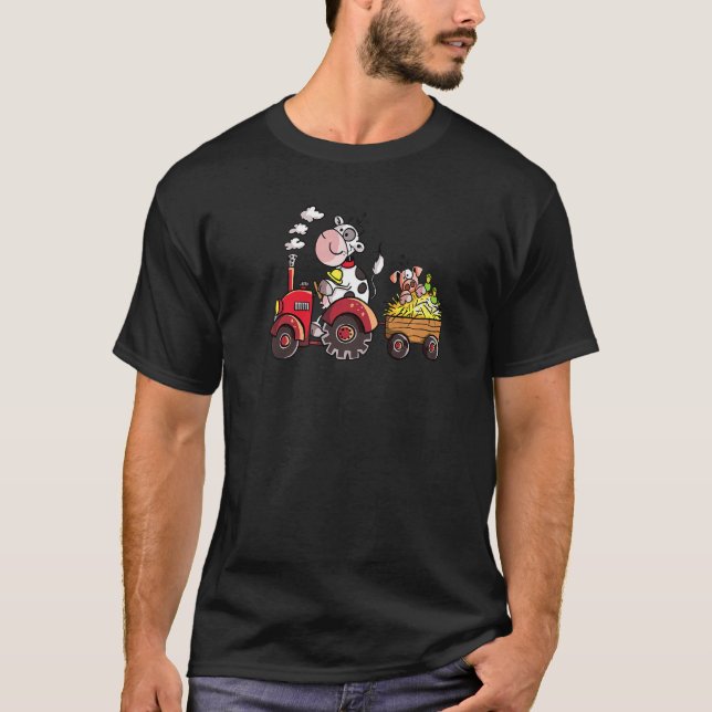Camiseta Vaca conduce tractor para animales de granja (Anverso)