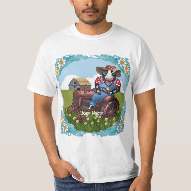 Camiseta Vaca conduciendo tractor (Anverso)