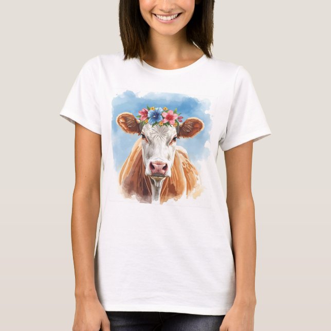 Camiseta Vaca de bonito con flores (Anverso)