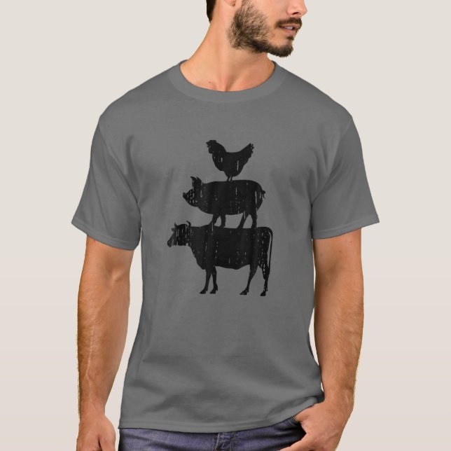 Camiseta Vaca De Cerdo De Pollo Guay apilada en la primera  (Anverso)