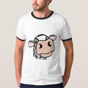 Camiseta vaca de dibujos animados negro blanco rosa beso gr
