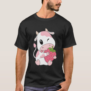 Camiseta Vaca de Fresa Estampado Kawaii Animal