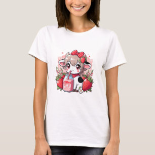 Camiseta Vaca de fresa Kawaii Anime Fresa Leche _6