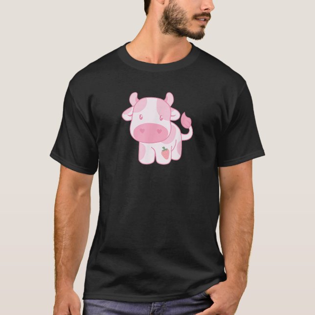 Camiseta Vaca de Fresa Rosa Pastel Lindo (Anverso)