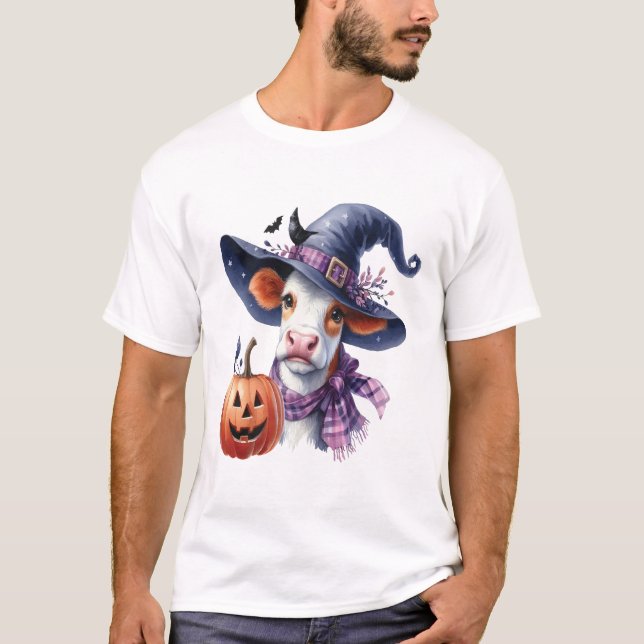 Camiseta Vaca de Halloween con Otoño (Anverso)