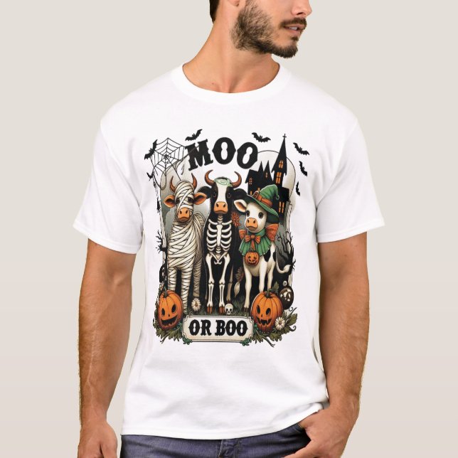 Camiseta Vaca de Halloween Moo o Boo (Anverso)