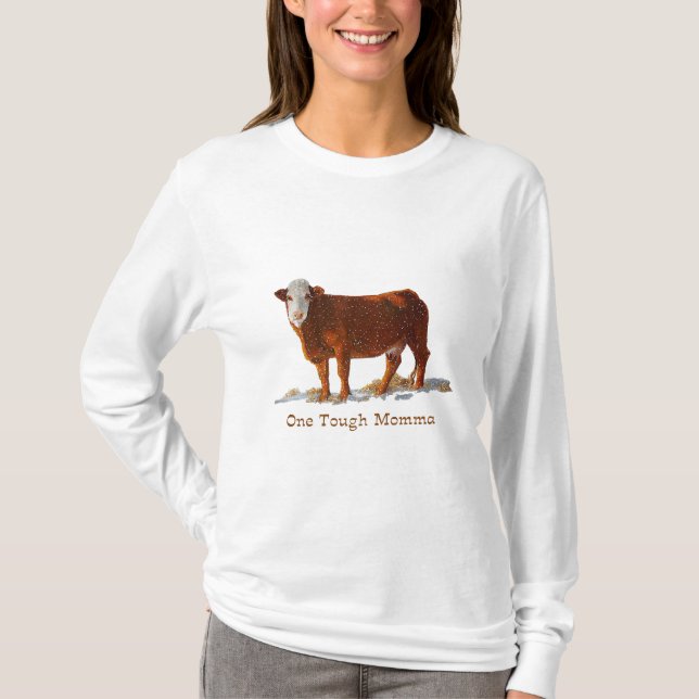 Camiseta Vaca de Hereford: Un Momma duro: El día de madre (Anverso)