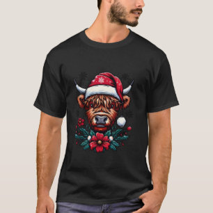 Camiseta Vaca de Highland Santa Claus Gorra Cute Navidad Va