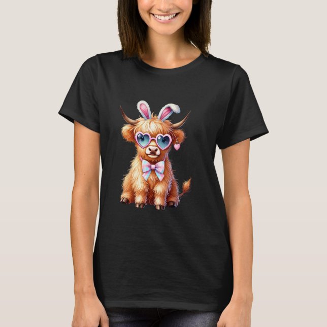 Camiseta Vaca de las Tierras Altas con Orejas de Conejo y G (Anverso)