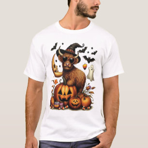 Camiseta Vaca de las Tierras Altas en Halloween de Calabaza