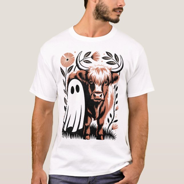 Camiseta Vaca de las Tierras Altas Fantasma Halloween Rústi (Anverso)