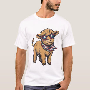 Camiseta Vaca de las Tierras Altas Patriótica Grabado Vinta