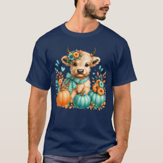 Camiseta Vaca de las Tierras Altas Pumpkineal Naranja Otoño
