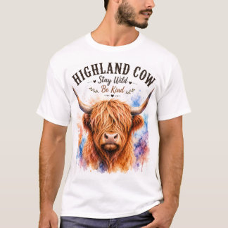 Camiseta Vaca de las Tierras Altas Salpicadura de Acuarela 