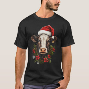 Camiseta Vaca de Navidad con sombrero de Santa ropa de vaca