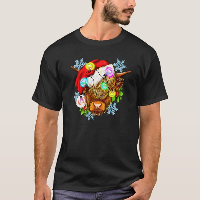 Camiseta Vaca de Navidad de las Tierras Altas Luz de Navida (Anverso)