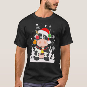 Camiseta Vaca de Navidad Ternero de Santa Sombrero Copos de