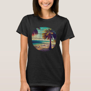 Camiseta Vaca de playa tropical de palmeras retro de los añ