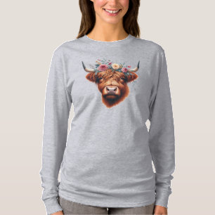 Camiseta Vaca de tierras altas, con flores y primavera