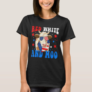 Camiseta Vaca del 4 de Julio Rojo Blanco y Moo