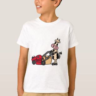 Camiseta Vaca divertida que empuja el dibujo animado rojo