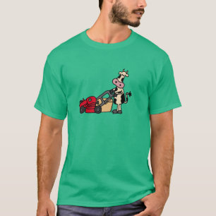 Camiseta Vaca divertida que empuja el dibujo animado rojo