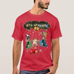 Camiseta Vaca en calcetines Gorra de renos Vaca divertida P
