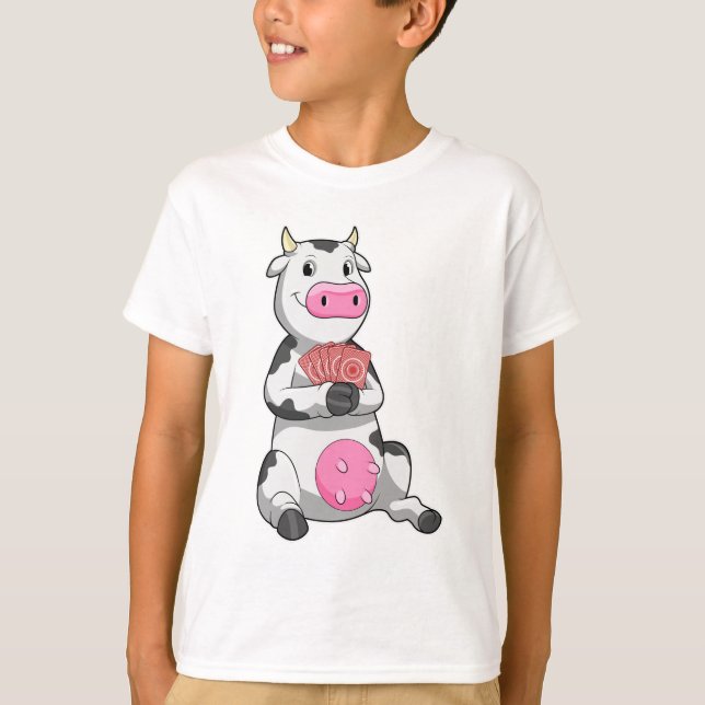 Camiseta Vaca en el póker con tarjetas de póker (Anverso)