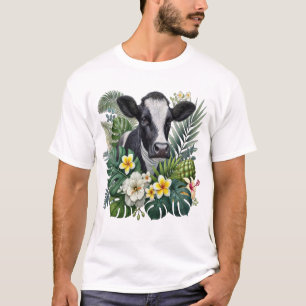Camiseta Vaca en selva floral Png, Vaca tropical