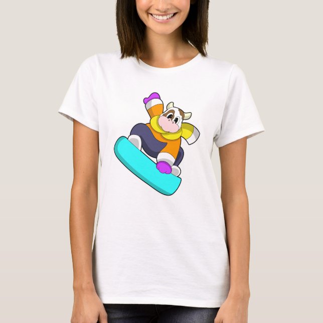 Camiseta Vaca en Snowboard con Snowboard (Anverso)