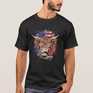 Camiseta Vaca escocesa coqueta de lazo de la bandera de EE.