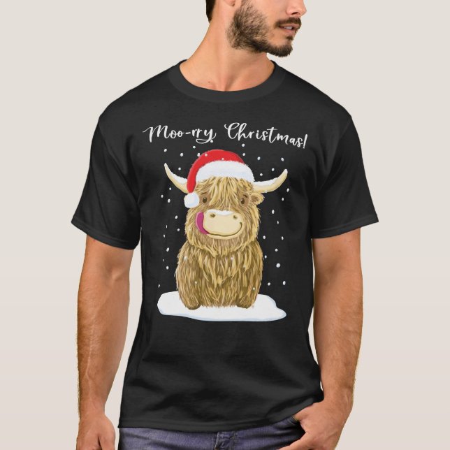 Camiseta Vaca escocesa de Highland, Navidades de Moo-rry We (Anverso)