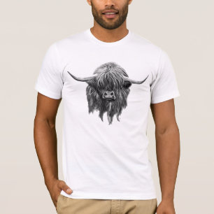 Camiseta Vaca escocesa de la montaña en blanco y negro