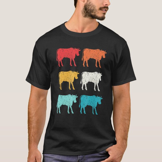 Camiseta Vaca estilo pop art retro de los 80 (Anverso)