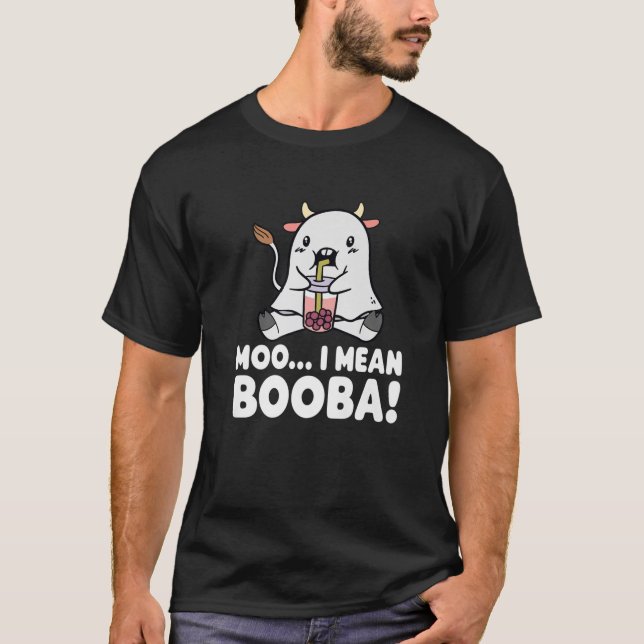 Camiseta Vaca Fantasma Kawaii Con Té Boba Tstume Para Hallo (Anverso)