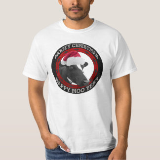 Camiseta Vaca feliz del gorra de Santa del año del MOO del