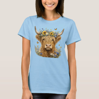 Camiseta Vaca Floral Rústica de las Tierras Altas