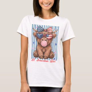 Camiseta Vaca Highland Adorable Patriótica USA Diversión Li
