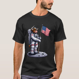 Camiseta Vaca Highland Astronauta con Bandera Americana Ond