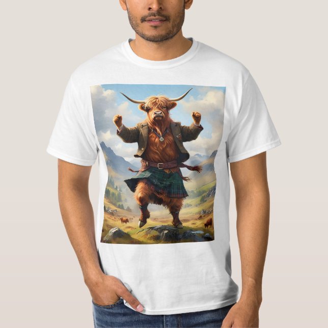 Camiseta Vaca Highland Bailando Con La Huida De Highland, (Anverso)