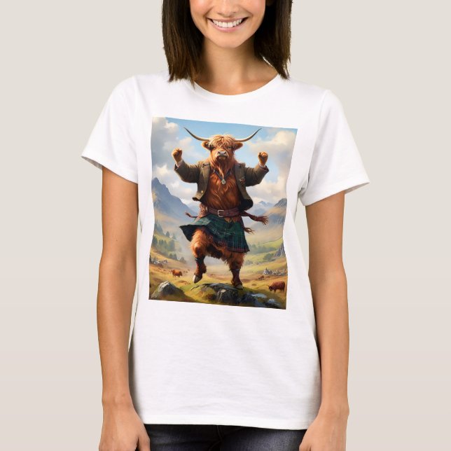 Camiseta Vaca Highland Bailando Con La Huida De Highland, (Anverso)