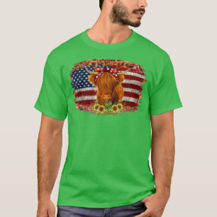 Camiseta Vaca Highland Con Bandera De Sunflower Estadounide