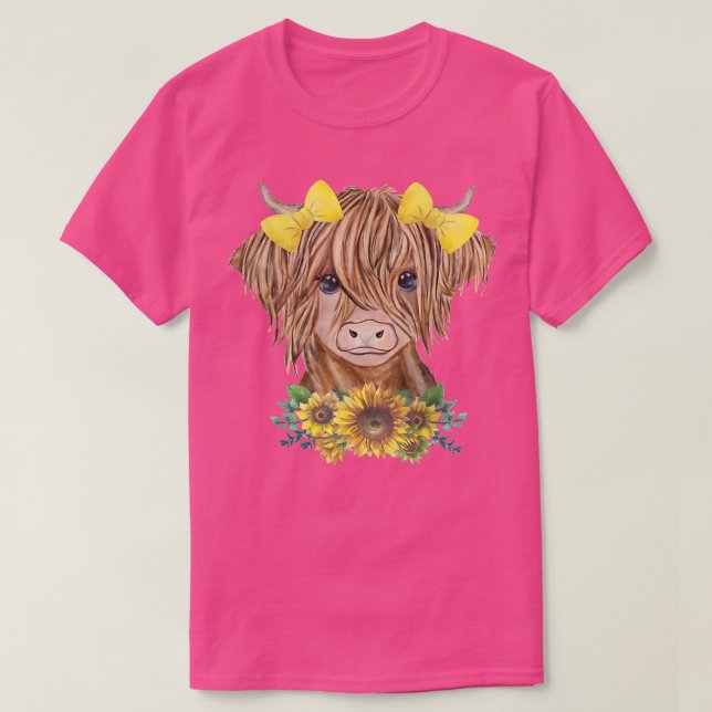 Camiseta Vaca Highland Con Sunflower  (Diseño del anverso)