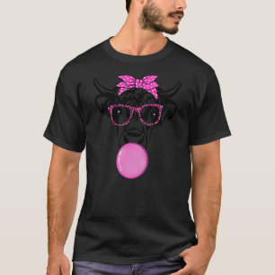 Camiseta vaca highland linda con gafas de bandana de chicle