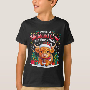 Camiseta Vaca Highland Lindo Navidad Luces Divertidas de Sa