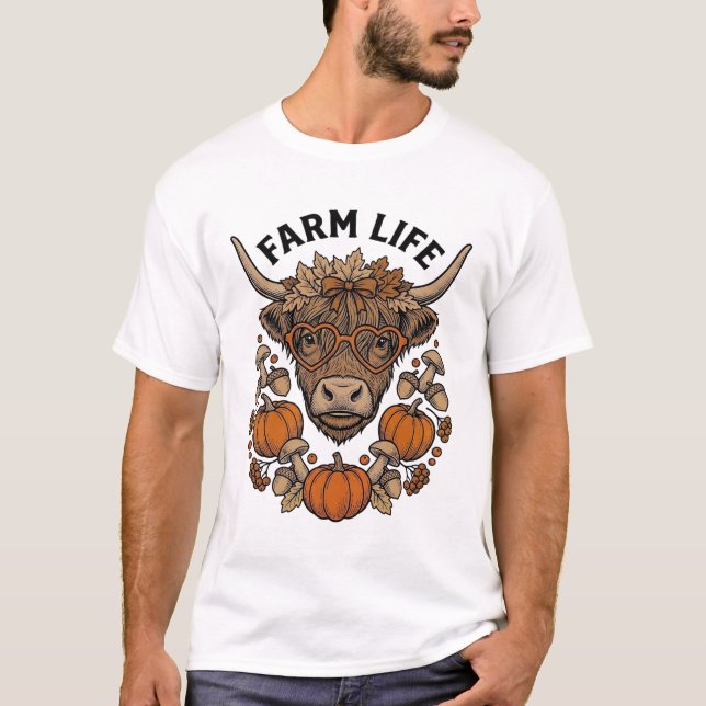 Camiseta Vaca Highland Otoñal Con Gafas De Corazón (Anverso)