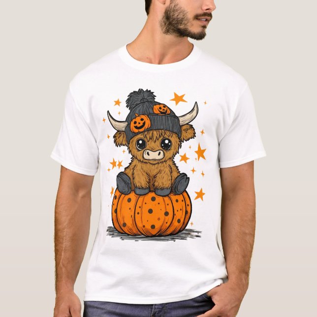 Camiseta Vaca Highland Retro de Halloween (Anverso)
