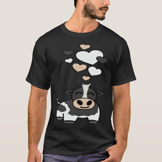 Camiseta Vaca Holstein Adorable Con Corazones (Anverso)